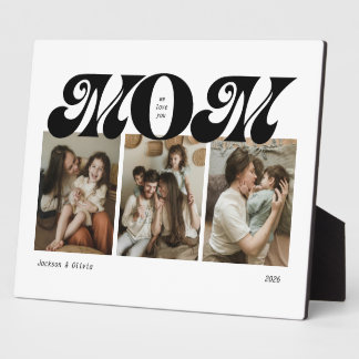 Retro Bold Mom 3 Photo Collage Plaque