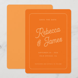 Retro Bold Orange Typography Frame Wedding Save The Date