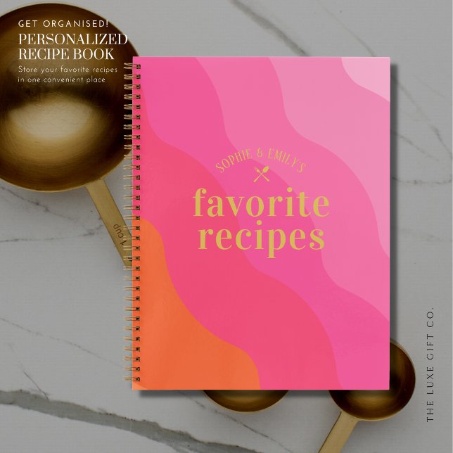 Retro Bold Pink Engagement Newlywed Recipe Notebook (Creator Uploaded)