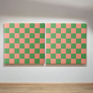 Retro Bold Pink & Green Chequered Colourful  Tile