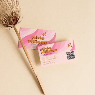 Retro Bold Pink Orange QR Code Groovy Girly Unique Business Card