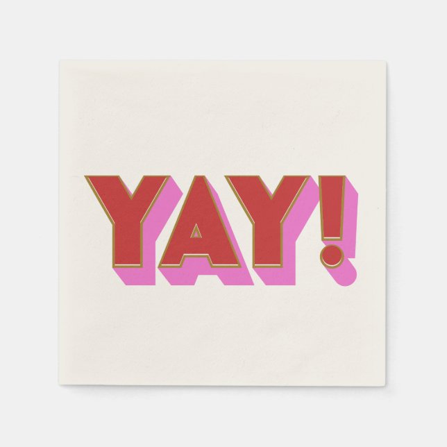 Retro Bold Red Pink YAY Congratulations Party Napkin (Front)