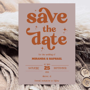 Retro Bold Rust & Peach Photo Wedding Save The Date