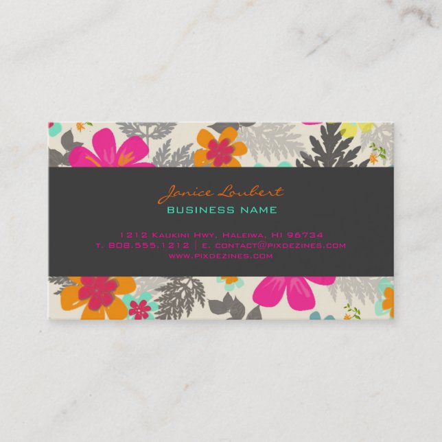 Retro bold tropical flowers calling card (Front)