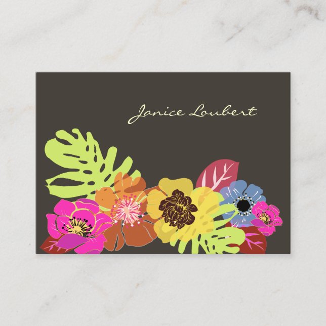 RETRO BOLD TROPICAL FLOWERS/DIY BACKGROUND BUSINESS CARD (Front)