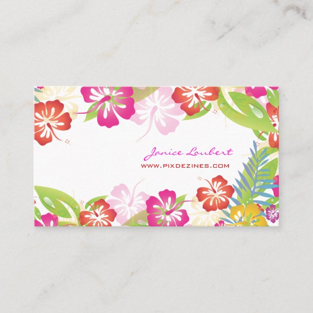 Retro bold tropical flowers/gold stock business card (Front)