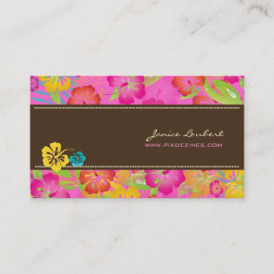RETRO BOLD TROPICAL FLOWERS, HIBISCUS BUSINESS CARD