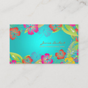 RETRO BOLD TROPICAL FLOWERS, HIBISCUS BUSINESS CARD