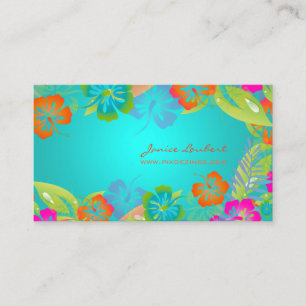 RETRO BOLD TROPICAL FLOWERS, HIBISCUS BUSINESS CARD
