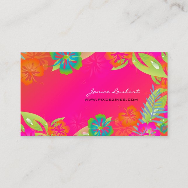 RETRO BOLD TROPICAL FLOWERS, HIBISCUS BUSINESS CARD (Front)