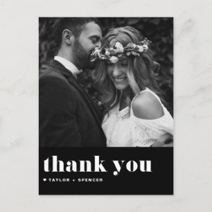 Retro Bold Typography Black Wedding Thank You Postcard
