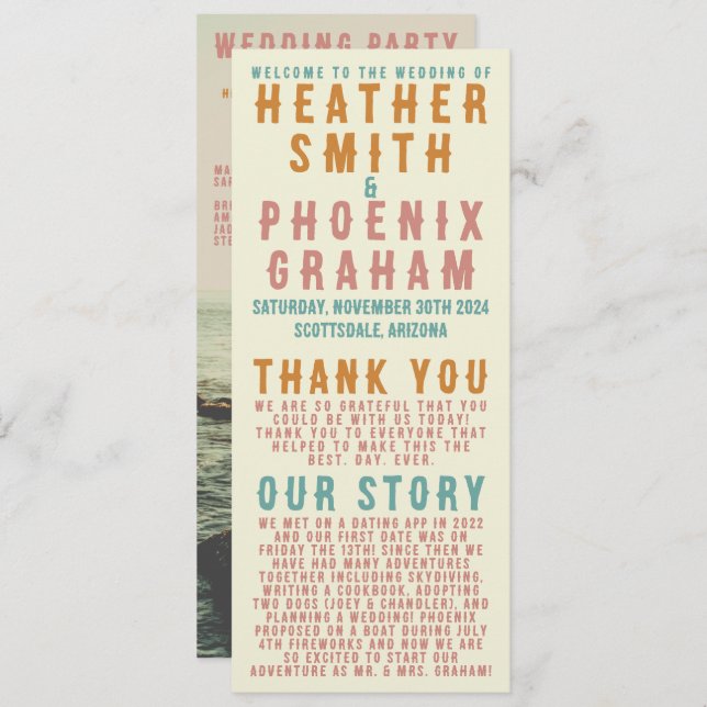 Retro Bold Typography Bright Photo Wedding Program (Front/Back)