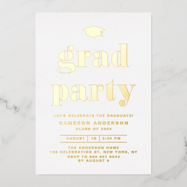 Retro Bold Typography Graduation Party Gold (Front)