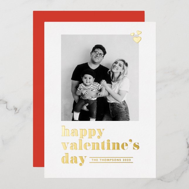 Retro Bold Typography Red Photo Valentine's Day Foil Holiday Card (Front/Back)
