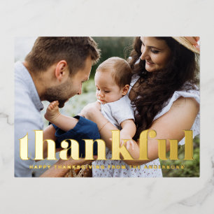 Retro Bold Typography Thankful Happy Thanksgiving Foil Holiday Postcard
