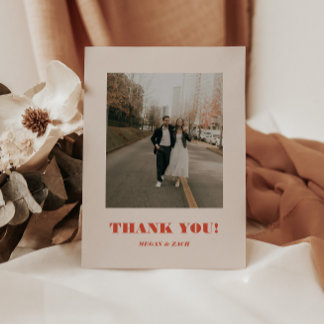 Retro Bold Typography Wedding Photo Thank You Card
