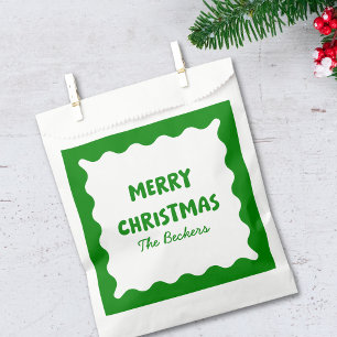 Retro Bold Wavy Green Fun Custom Merry Christmas Favour Bag