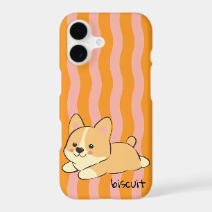 Retro Bold Wavy Orange Pink Stripes Corgi Doodle