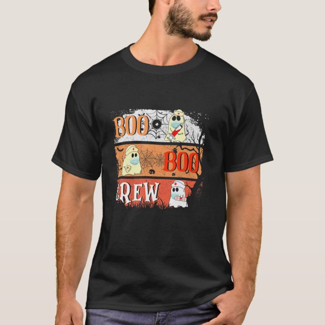 Retro Boo Boo Crew Ghost Hippie Halloween Trick Tr T-Shirt (Front)