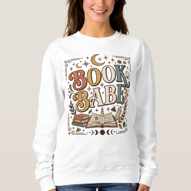 Retro Book Babe Mystical Celestial Witchy Bookish Sweatshirt (Front)