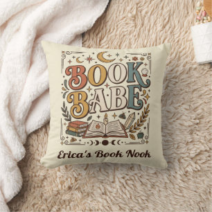 Retro Book Babe Mystical Celestial Witchy Bookish Throw Pillow
