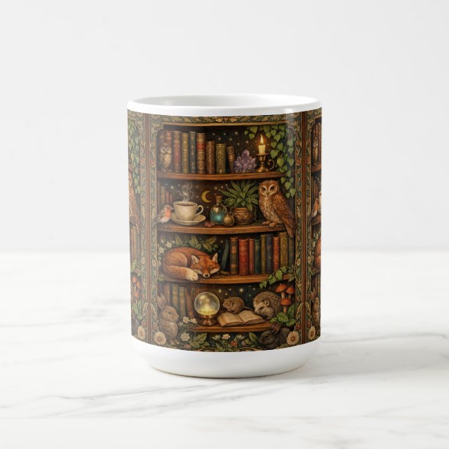 Retro book lover woodland animals coffee mug (Center)
