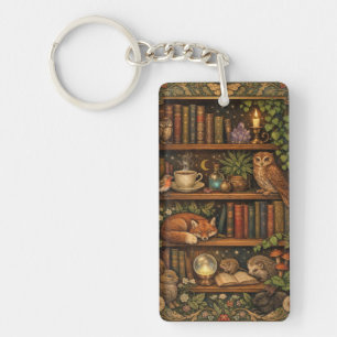 Retro book lover woodland animals keychain