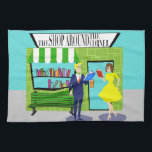 Retro Book Lovers Kitchen Towel<br><div class="desc">Attention, all bookworms! This Retro Book Lovers Kitchen Towel is the design for you. This 1960's style, minimalist art, cartoon drawing features a quaint Mom and Pop bookstore. It's the kind of shop with a helpful staff--where browsing is encouraged and shelves are stocked with everything from current bestsellers to obscure...</div>