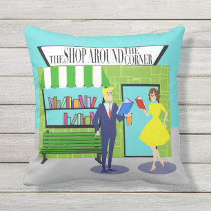 Retro Book Lovers Outdoor Pillow