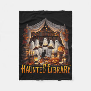 Retro Bookish Witch Boo Ghost Haunted Bookstore Ha Fleece Blanket