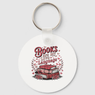 Retro Books Are My Love Language Valentine Book Lo Keychain