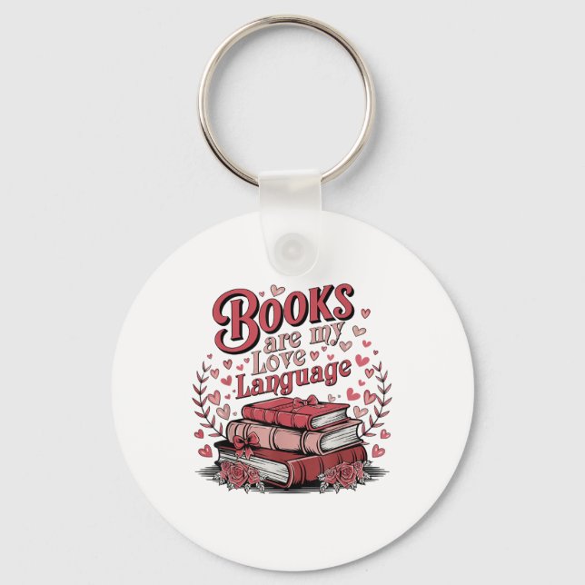 Retro Books Are My Love Language Valentine Book Lo Keychain (Front)