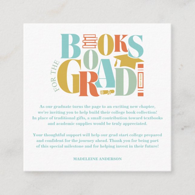 Retro Books For The Grad Graduation Checkerboard Enclosure Card (Front)