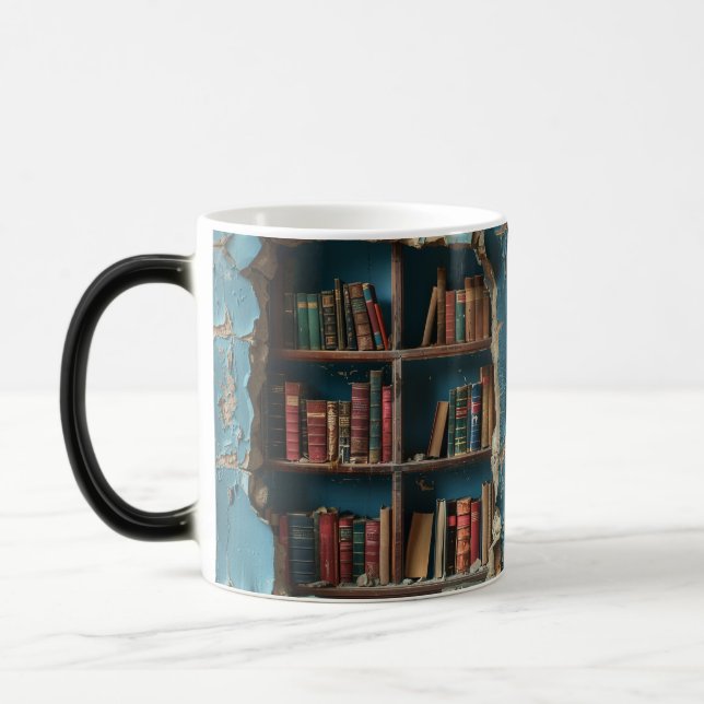 Retro Bookshelf Design Mug, Unique Artistic Coffee Magic Mug (Left)