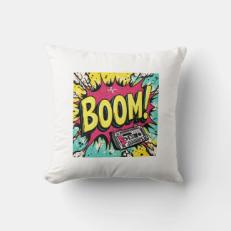 Retro Boombox Blast Throw Pillow
