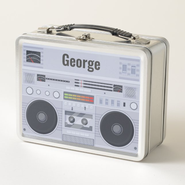 Retro boombox cassette player metal lunch box (Front)