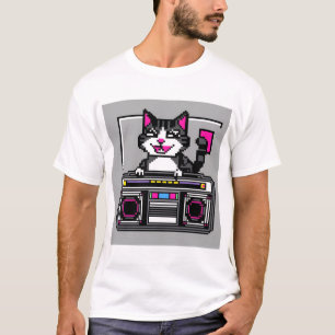 Retro Boombox Cat – Pixel DJ Vibes T-Shirt
