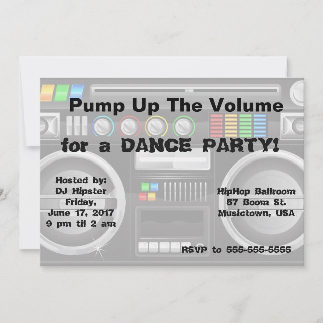 retro boombox dance party customize invitation (Front)