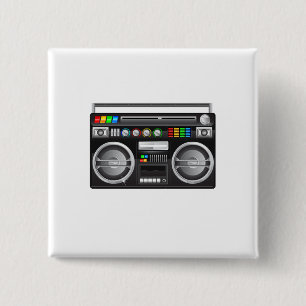 retro boombox ghetto blaster graphic 2 inch square button