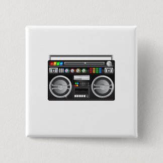 retro boombox ghetto blaster graphic 2 inch square button