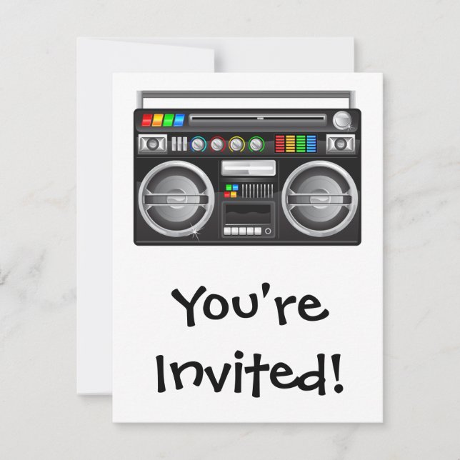 retro boombox ghetto blaster graphic invitation (Front)