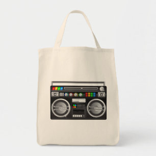 retro boombox ghetto blaster graphic tote bag
