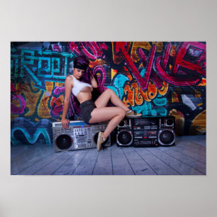 Retro Boombox Girl by Bill Tracy Poster