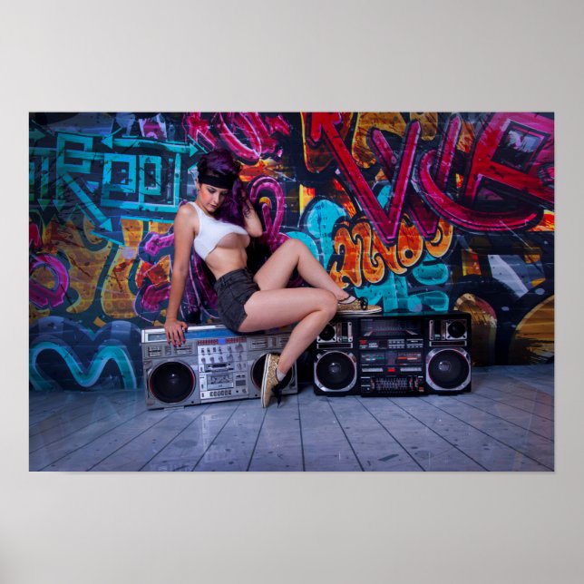 Retro Boombox Girl by Bill Tracy Poster (Front)