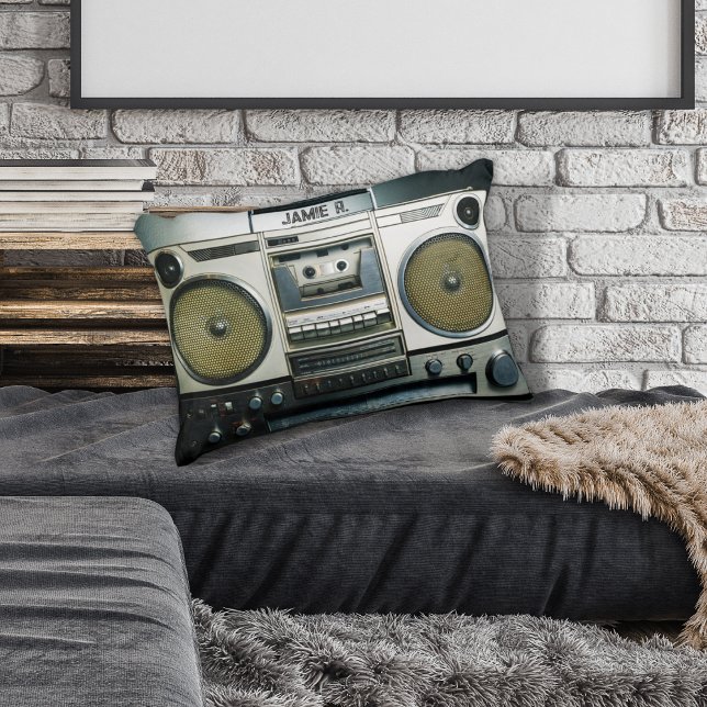 Retro Boombox Grey Accent Pillow (Creator Uploaded)