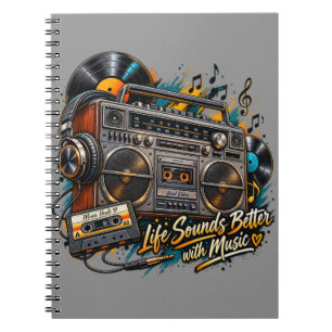 Retro Boombox "Life Sounds Better With Music"  Notebook