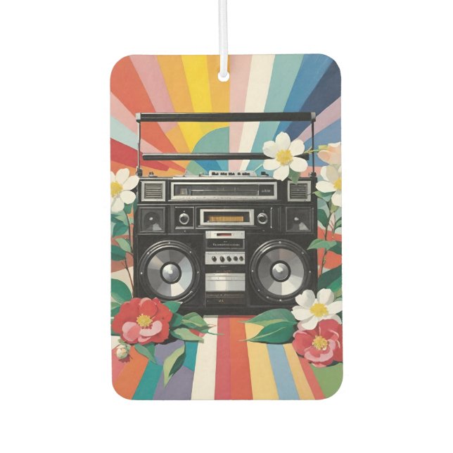 Retro Boombox With Rainbows And Flowers Air Freshener (Front)
