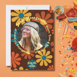 Retro Boomer Flower Power Photo Birthday Invitation