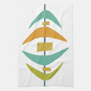 Retro Boomerang Aqua Orange Green Mid Century Kitchen Towel