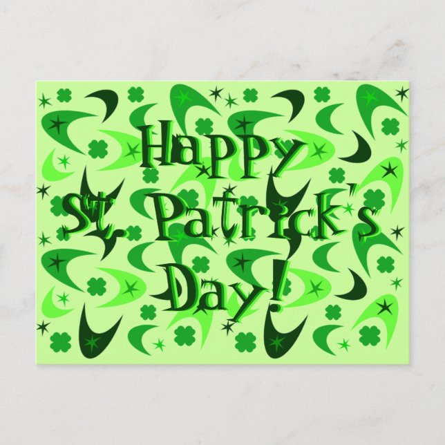 Retro Boomerang & Shamrocks Postcard (Front)